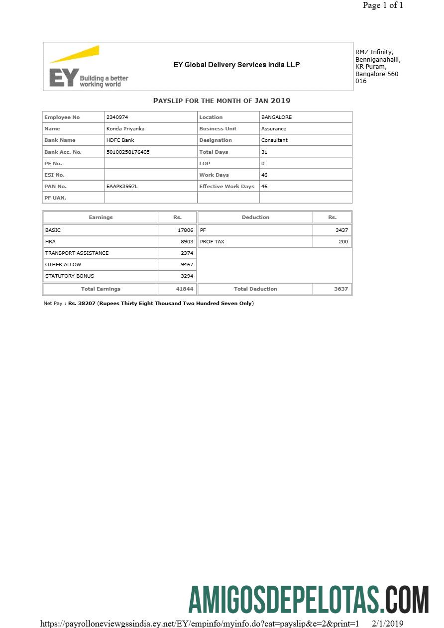 Realista Modelo de recibo de pagamento da EY Global Delivery Services em formatos Word e PDF.pdf, 1